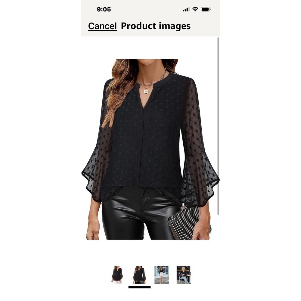 VALOLIA Women's 3/4 Sleeve Dressy Blouses Shirts Casual Black - Large